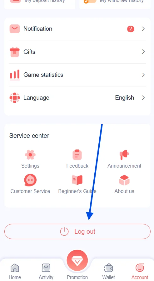 Click on the log out button